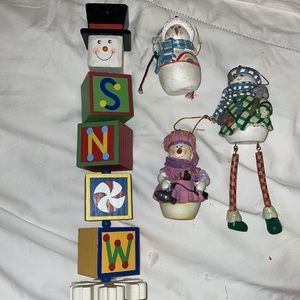 Fun  and Silly Snowman Ornaments and Snowman Spinning Block Figurine